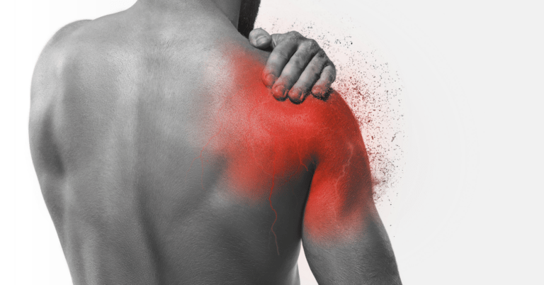 A man holding his painful shoulder blade